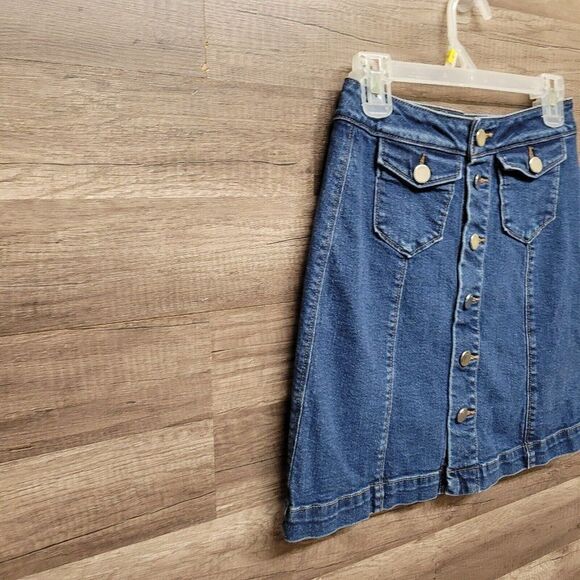 Loft Jean Mini Skirt Size 0 Womens Blue Denim Button Front High Rise Medium Wash - Picture 5 of 14